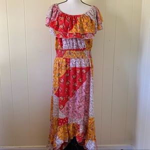 Mlle Gabrielle Multi-color Off Shoulder High Low Dress XL NWT